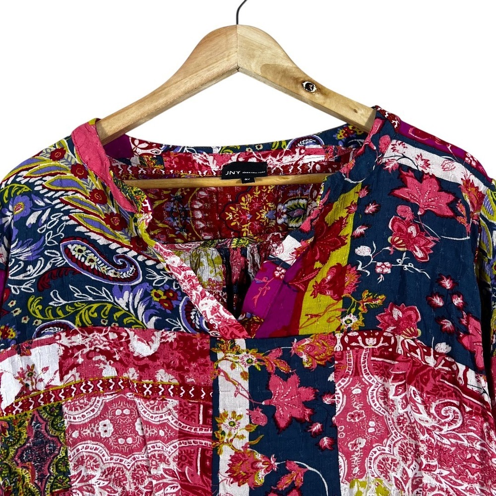 Jones New York Patchwork Paisley Floral Top Multicolor Boho Maximalist Size 3X - Picture 2 of 8